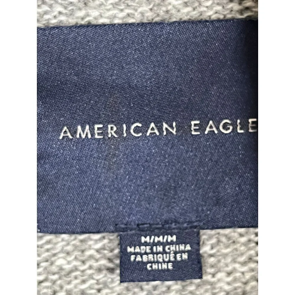 American Eagle Grandpa Sweater M Gray Cardigan Chevon Fair Isle Retro 80s